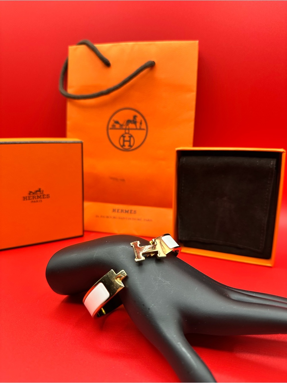 Hermes White Enamel Clic H Bracelet & Extras
